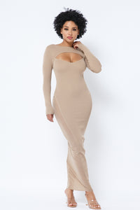Nude Mesh Long Sleeve Dress