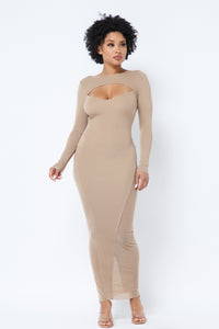 Nude Mesh Long Sleeve Dress